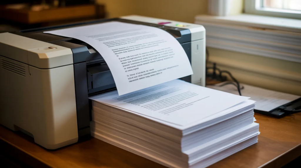 A printer printing pages for a book