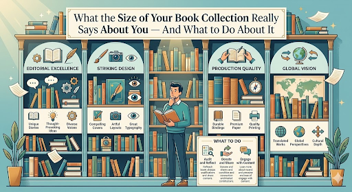 A giant book shelf with a man standing in front, thinking about what to do about it.