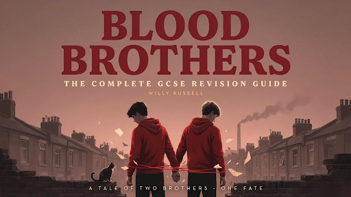 Two brothers standing on an old London rooftop with a red string attached to each other.
