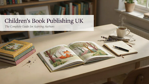 A children’s book with a fox in it on a study table along with some hand written notes.